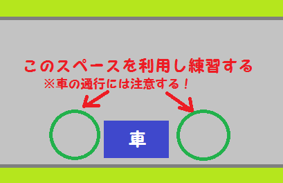 『道幅が広くて、かつ車の往来が滅多にないような場所で練習する方法』の画像